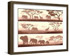 Horizontal Banners of Wild Animals in African Savanna.-Vertyr-Framed Art Print