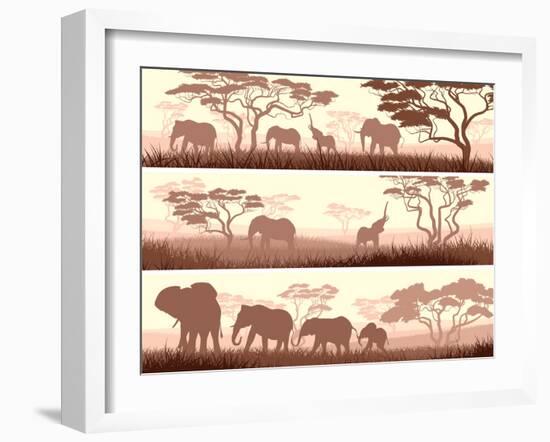 Horizontal Banners of Wild Animals in African Savanna.-Vertyr-Framed Art Print