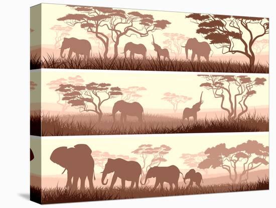 Horizontal Banners of Wild Animals in African Savanna.-Vertyr-Stretched Canvas