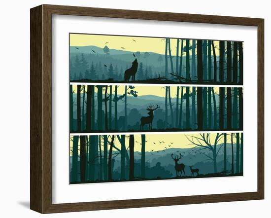 Horizontal Banners of Wild Animals in Hills Wood.-Vertyr-Framed Art Print