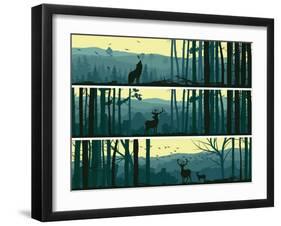 Horizontal Banners of Wild Animals in Hills Wood.-Vertyr-Framed Art Print