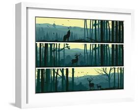 Horizontal Banners of Wild Animals in Hills Wood.-Vertyr-Framed Art Print