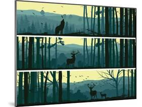 Horizontal Banners of Wild Animals in Hills Wood.-Vertyr-Mounted Art Print