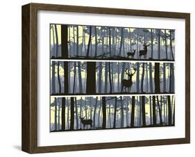 Horizontal Banners of Wild Animals in Wood.-Vertyr-Framed Art Print