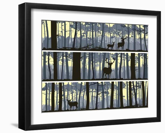 Horizontal Banners of Wild Animals in Wood.-Vertyr-Framed Art Print