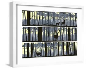 Horizontal Banners of Wild Animals in Wood.-Vertyr-Framed Art Print