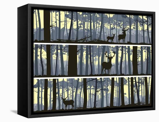 Horizontal Banners of Wild Animals in Wood.-Vertyr-Framed Stretched Canvas