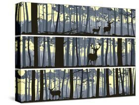 Horizontal Banners of Wild Animals in Wood.-Vertyr-Stretched Canvas