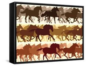 Horizontal Illustration Herd of Horses.-Vertyr-Framed Stretched Canvas