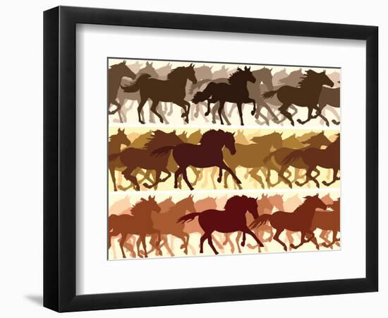 Horizontal Illustration Herd of Horses.-Vertyr-Framed Art Print