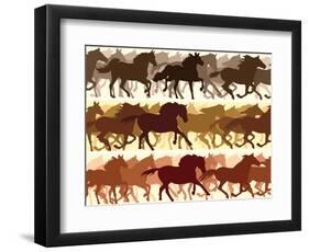 Horizontal Illustration Herd of Horses.-Vertyr-Framed Art Print