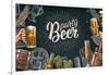 Horizontal Poster Beer Set with Tap, Glass, Bottle, Hop Branch with Leaf, Ear of Barley, Barrel, Ta-MoreVector-Framed Art Print
