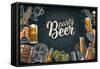 Horizontal Poster Beer Set with Tap, Glass, Bottle, Hop Branch with Leaf, Ear of Barley, Barrel, Ta-MoreVector-Framed Stretched Canvas