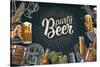 Horizontal Poster Beer Set with Tap, Glass, Bottle, Hop Branch with Leaf, Ear of Barley, Barrel, Ta-MoreVector-Stretched Canvas