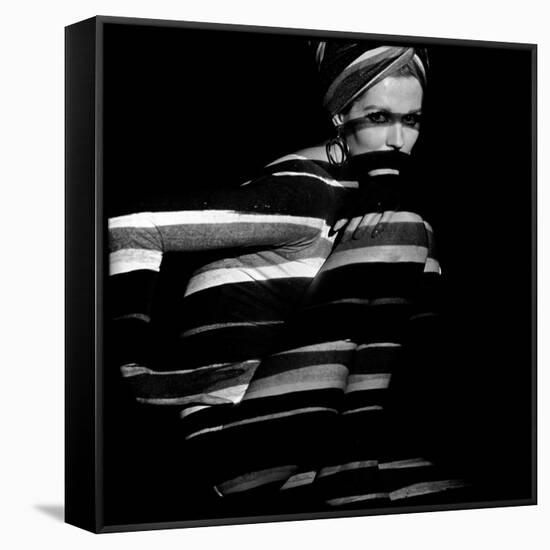 Horizontal Stripe Projection on Model, 1960s-John French-Framed Stretched Canvas