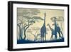 Horizontal Vector Illustration of Wild Giraffes in African Savanna with Trees.-Vertyr-Framed Art Print