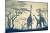 Horizontal Vector Illustration of Wild Giraffes in African Savanna with Trees.-Vertyr-Mounted Art Print