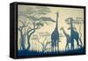 Horizontal Vector Illustration of Wild Giraffes in African Savanna with Trees.-Vertyr-Framed Stretched Canvas