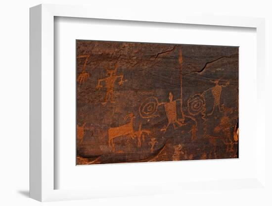 Horned Anthropomorphs Holding Shields, Utah Scenic Byway 279, Potash Road, Moab, Utah, USA-Peter Barritt-Framed Photographic Print