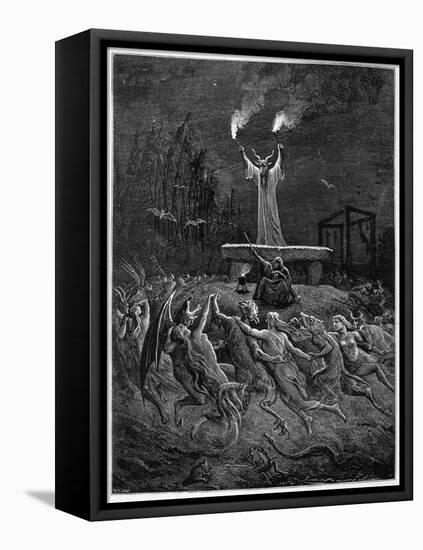 Horned Devil Presides Over the Sabbat-Emile Bayard-Framed Stretched Canvas