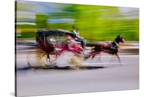 Horse and carriage drives in traffic down Central Park West in Manhattan, New York City, NY-null-Stretched Canvas