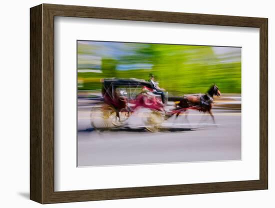 Horse and carriage drives in traffic down Central Park West in Manhattan, New York City, NY-null-Framed Photographic Print