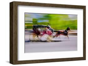 Horse and carriage drives in traffic down Central Park West in Manhattan, New York City, NY-null-Framed Photographic Print