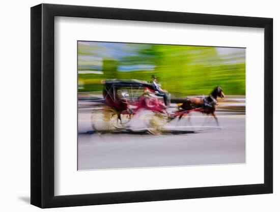 Horse and carriage drives in traffic down Central Park West in Manhattan, New York City, NY-null-Framed Photographic Print