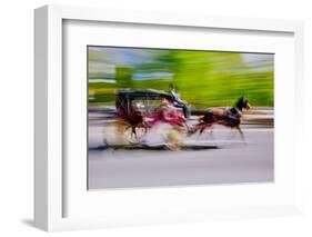 Horse and carriage drives in traffic down Central Park West in Manhattan, New York City, NY-null-Framed Photographic Print