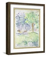 Horse and Carriage on a Woodland Road, after 1883 (Watercolour on White Wove Paper)-Berthe Morisot-Framed Giclee Print