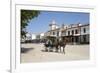 Horse and carriage riding along sand streets with brotherhood houses behind, El Rocio, Huelva Provi-Stuart Black-Framed Photographic Print