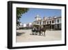 Horse and carriage riding along sand streets with brotherhood houses behind, El Rocio, Huelva Provi-Stuart Black-Framed Photographic Print