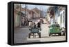 Horse and Cart and Vintage American Car on Cobbled Street in the Historic Centre of Trinidad-Lee Frost-Framed Stretched Canvas