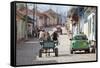 Horse and Cart and Vintage American Car on Cobbled Street in the Historic Centre of Trinidad-Lee Frost-Framed Stretched Canvas