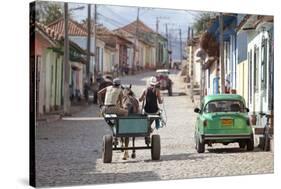 Horse and Cart and Vintage American Car on Cobbled Street in the Historic Centre of Trinidad-Lee Frost-Stretched Canvas