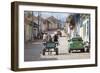 Horse and Cart and Vintage American Car on Cobbled Street in the Historic Centre of Trinidad-Lee Frost-Framed Photographic Print
