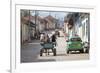 Horse and Cart and Vintage American Car on Cobbled Street in the Historic Centre of Trinidad-Lee Frost-Framed Photographic Print