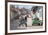 Horse and Cart and Vintage American Car on Cobbled Street in the Historic Centre of Trinidad-Lee Frost-Framed Photographic Print