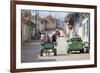 Horse and Cart and Vintage American Car on Cobbled Street in the Historic Centre of Trinidad-Lee Frost-Framed Photographic Print