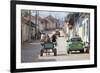 Horse and Cart and Vintage American Car on Cobbled Street in the Historic Centre of Trinidad-Lee Frost-Framed Photographic Print