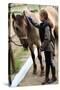 Horse and Lovely Equestrian Girl, Care for a Horse-Gorilla-Stretched Canvas