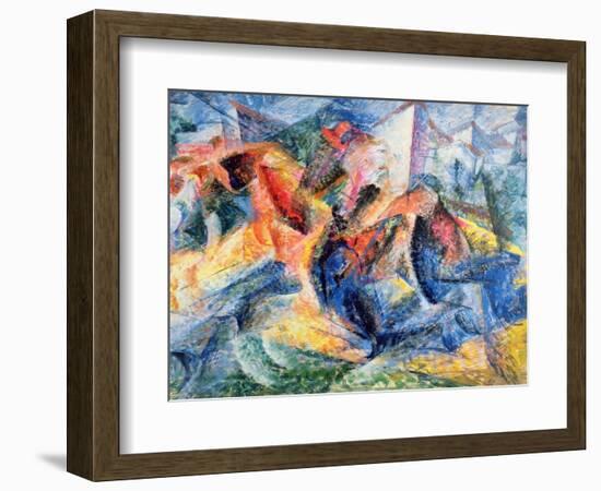 Horse and Rider and Buildings, 1914-Umberto Boccioni-Framed Giclee Print