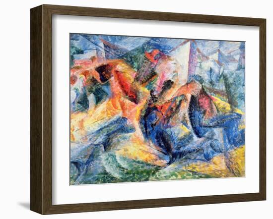 Horse and Rider and Buildings, 1914-Umberto Boccioni-Framed Giclee Print