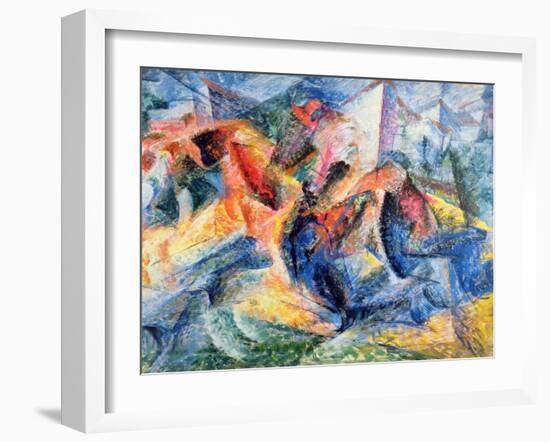 Horse and Rider and Buildings, 1914-Umberto Boccioni-Framed Giclee Print