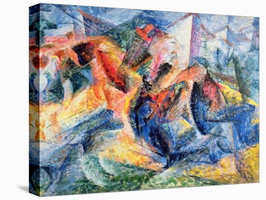 Horse and Rider and Buildings, 1914-Umberto Boccioni-Stretched Canvas