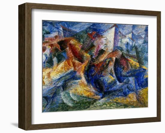 Horse and Rider and Buildings, 1914-Umberto Boccioni-Framed Giclee Print