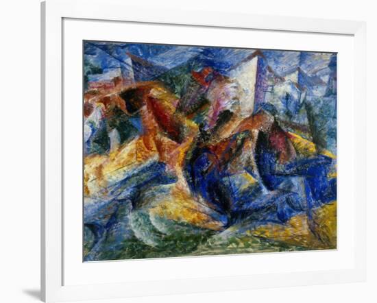 Horse and Rider and Buildings, 1914-Umberto Boccioni-Framed Giclee Print