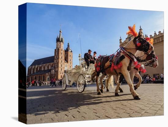 Horse Carriage with St. Mary Basilica in the background, Main Market Square, Cracow, Lesser Poland-Karol Kozlowski-Stretched Canvas