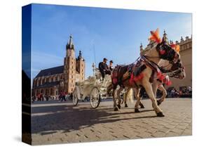 Horse Carriage with St. Mary Basilica in the background, Main Market Square, Cracow, Lesser Poland-Karol Kozlowski-Stretched Canvas