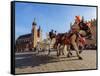 Horse Carriage with St. Mary Basilica in the background, Main Market Square, Cracow, Lesser Poland-Karol Kozlowski-Framed Stretched Canvas